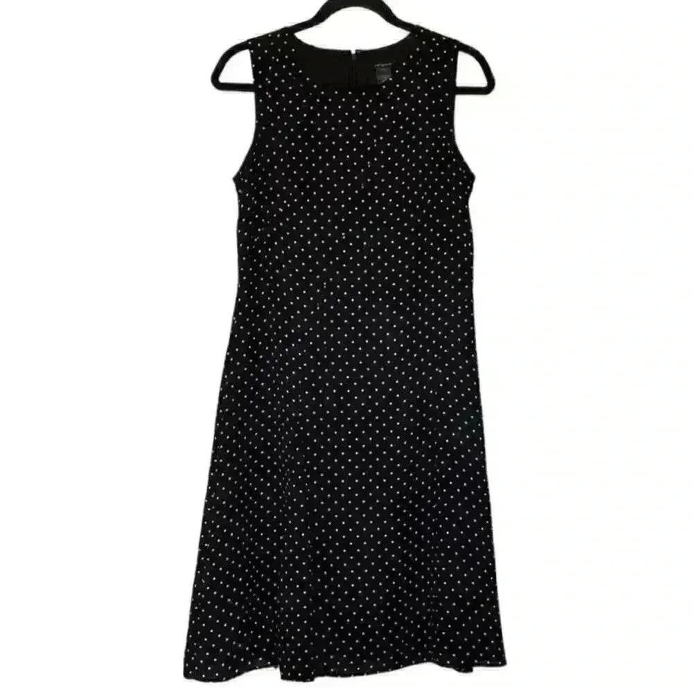 Ann Taylor Black White Fit Flare Polka Dot Dress Size 4